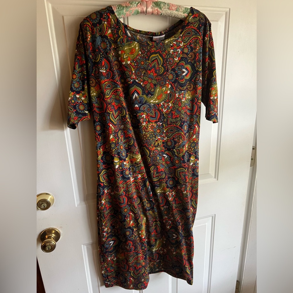 Women’s LulaRoe Elbow Length Sleeve Dress Brown Pattern Size XL